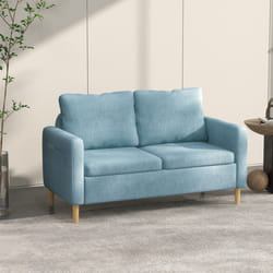 HOMCOM 2 Seater Sofa Modern Fabric Couch with Wood Legs and 2 Pockets Blue