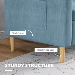 HOMCOM 2 Seater Sofa Modern Fabric Couch with Wood Legs and 2 Pockets Blue