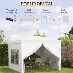 Outsunny 3mx3m Pop Up Gazebo Party Tent Canopy Marquee with Storage Bag White