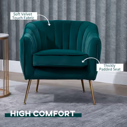 Velvet-Look Shell Shaped Chair w/ Gold Tone Legs Adjustable Feet Padding