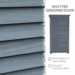Outsunny Wooden Garden Storage Shed, 3 Shelves Tool Cabinet, Grey