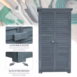 Outsunny Wooden Garden Storage Shed, 3 Shelves Tool Cabinet, Grey - Additional view 5