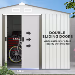 Outsunny 9 x 6FT Galvanised Garden Storage Shed with Sliding Door, Silver - Additional view 4