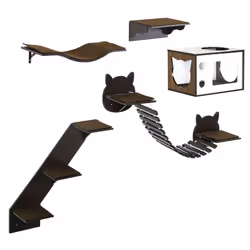 PawHut 5 Piece Cat Wall Shelves, Wall-Mounted Cat Tree for Indoor Use - Brown - Additional view 8