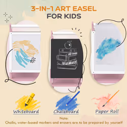 AIYAPLAY Three-in-One Easel for Kids, with Paper Roll, Adjustable Height - Pink