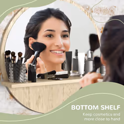 kleankin Round Mirror for Wall Makeup Mirror with Shelf Natural Wood Effect