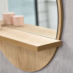 kleankin Round Mirror for Wall Makeup Mirror with Shelf Natural Wood Effect - Additional view 7