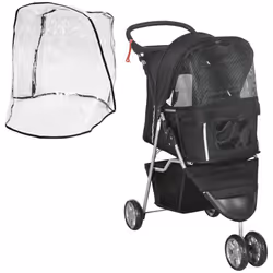 PawHut Pet Travel Stroller with Rain Cover, 3 Wheels Foldable Cat Dog Pushchair