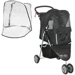 PawHut Pet Travel Stroller with Rain Cover, 3 Wheels Foldable Cat Dog Pushchair