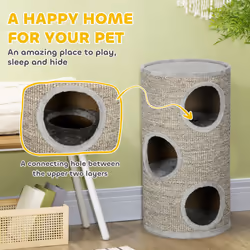 PawHut Cat Climbing Frame, Covered with Sisal, Cosy Platform - Light Grey - Additional view 4