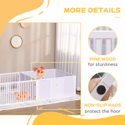 PawHut Wooden Dog Pen Pet Playpen 7 Panels Puppy Pen for Indoors - White - Additional view 5