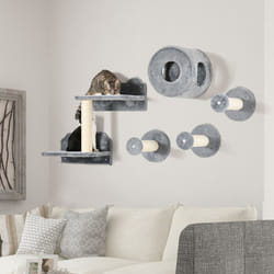 PawHut 5Pcs Cat Wall Furniture with Perch, Cat Condo, Scratching Post - Grey