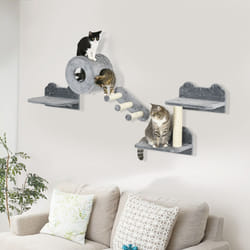 PawHut Cat Wall Furniture with Platforms, Steps, Perch, Cat House - Grey