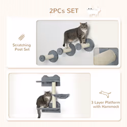 PawHut 4 Piece Cat Shelf, Cat Wall Furniture w/ Hammock, Steps, Platforms