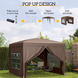 Outsunny 3x3 m Pop Up Gazebo Party Tent Canopy Marquee with Storage Bag Coffee