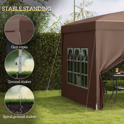 Outsunny 3x3 m Pop Up Gazebo Party Tent Canopy Marquee with Storage Bag Coffee - Additional view 5