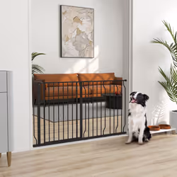 PawHut Dog Gate Wide Stair Gate w/ Door Pressure Fit, 75-145W cm, Black