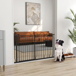 PawHut Dog Gate Wide Stair Gate w/ Door Pressure Fit, 75-145W cm, Black