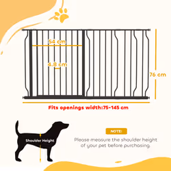 PawHut Dog Gate Wide Stair Gate w/ Door Pressure Fit, 75-145W cm, Black