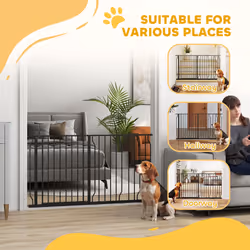 PawHut Dog Gate Wide Stair Gate w/ Door Pressure Fit, 75-145W cm, Black - Additional view 6