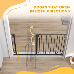 PawHut Dog Gate Wide Stair Gate w/ Door Pressure Fit, 75-145W cm, Black - Additional view 7