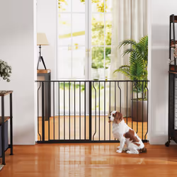 PawHut Dog Gate Wide Stair Gate w/ Door Pressure Fit, 75-145W cm, Black - Additional view 8