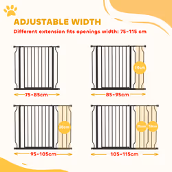 PawHut Dog Gate Wide Stair Gate w/ Door Pressure Fit, 75-115W cm, Black
