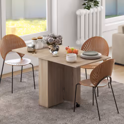 HOMCOM Mobile Drop Leaf Dining Table, Folding Desk with 2 Wheels, Natural