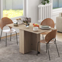 HOMCOM Mobile Drop Leaf Dining Table, Folding Desk with 2 Wheels, Natural