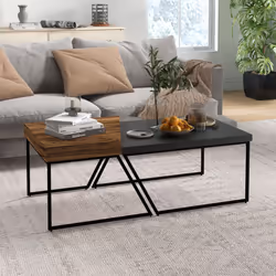 HOMCOM Coffee Table Set of 2, Coffee Tables with Steel Frame for Living Room
