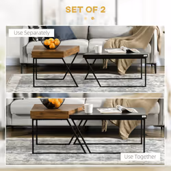 HOMCOM Coffee Table Set of 2, Coffee Tables with Steel Frame for Living Room