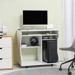 HOMCOM Computer Table Study Desk with Sliding Keyboard Tray, White