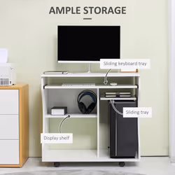 HOMCOM Computer Table Study Desk with Sliding Keyboard Tray, White