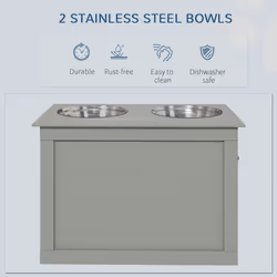 PawHut Raised Pet Bowls w/ Storage, Two Stainless Bowls, Elevated Base - Grey - Additional view 4