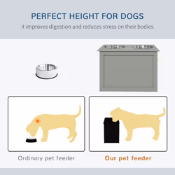 PawHut Raised Pet Bowls w/ Storage, Two Stainless Bowls, Elevated Base - Grey - Additional view 5