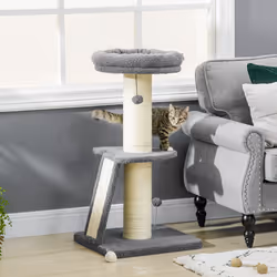 PawHut Cat Tree Kitten Tower w/ Scratching Post, Pad, Dark Grey, Ball