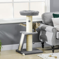 PawHut Cat Tree Kitten Tower w/ Scratching Post, Pad, Dark Grey, Ball
