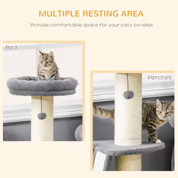 PawHut Cat Tree Kitten Tower w/ Scratching Post, Pad, Dark Grey, Ball