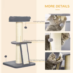 PawHut Cat Tree Kitten Tower w/ Scratching Post, Pad, Dark Grey, Ball
