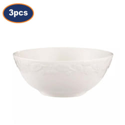 Stoneware Cereal Bowl Cream Glaze Acorn Crockery 16.5cm Serving Oatmeal Dish 3pc