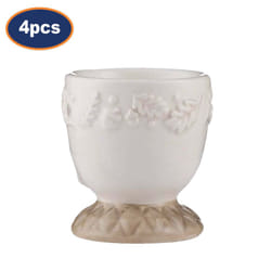 Ceramic Egg Cups 4pcs Cream Hand Painted Hard Soft Boiled Egg Holders Breakfast