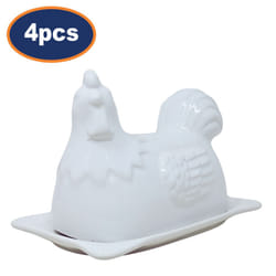 Butter Dish Hen Design Novelty Porcelain White Storage Container Kitchen 4Pcs