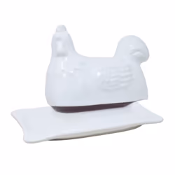 Butter Dish Hen Design Novelty Porcelain White Storage Container Kitchen 4Pcs