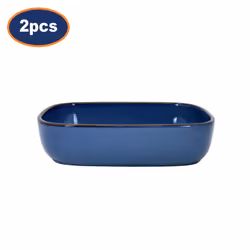 Baking Oven Dish 2pc Set Stoneware Roast Tray Rectangle Reactive Glaze Blue 1.2L