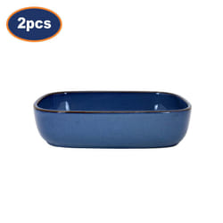 Baking Oven Dish 2pc Set Stoneware Roast Tray Rectangle Reactive Glaze Blue 1.2L