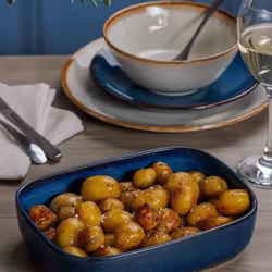 Baking Oven Dish 2pc Set Stoneware Roast Tray Rectangle Reactive Glaze Blue 1.2L