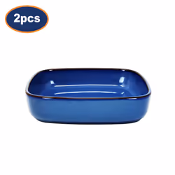 Baking Oven Dish 2pc Set Stoneware Roast Tray Square Reactive Glaze Blue 1.8L