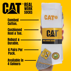 Caterpillar - 6 Pack Unisex Heavy Duty Work Socks for Steel Toe Boots - 3-5 UK, Black