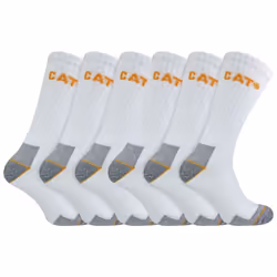 Caterpillar - 6 Pack Unisex Heavy Duty Work Socks for Steel Toe Boots - 6-11 UK, White