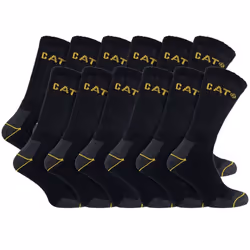 Caterpillar - 12 Pack Unisex Heavy Duty Work Socks for Steel Toe Boots - 3-5 UK, Black